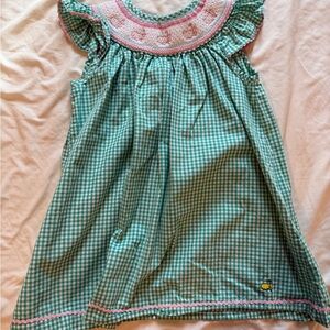 Masters Kids Green Gingham Dress with Pink Embroidery